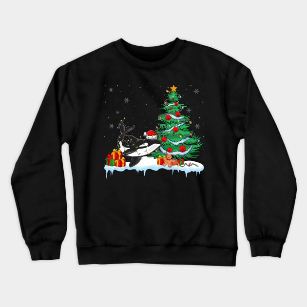 Orca Lover Christmas - Orca Wearing Santa Hat Crewneck Sweatshirt by everetto